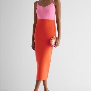 Express Pink and Orange Midi Dress